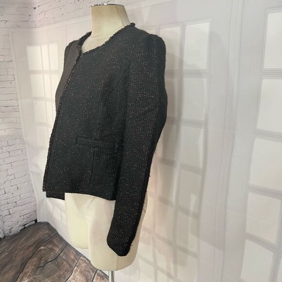 Joe’s black tweed bronze metallic grey hem jacket size medium - Picture 3 of 11